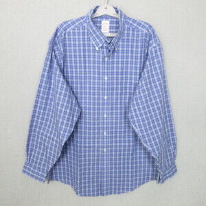 Brooks Brothers Mens Shirt Size XL Blue White Plaid Button Down Classic Preppy